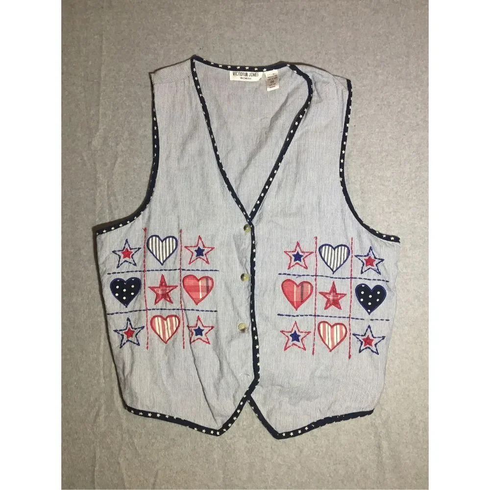 Womens Victoria Jones Vest Size 22W 4th of July Patriotic Independence Day Cute
